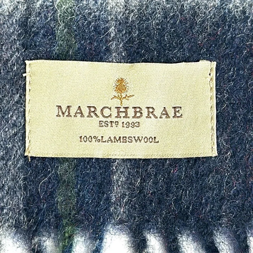 NWOT Marchbrae Wool Gray Blue Plaid Scarf Men’s